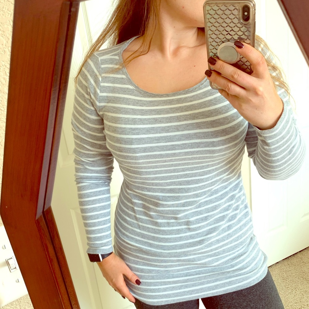 WHBM ribbed silver beaded ribbed long shirt